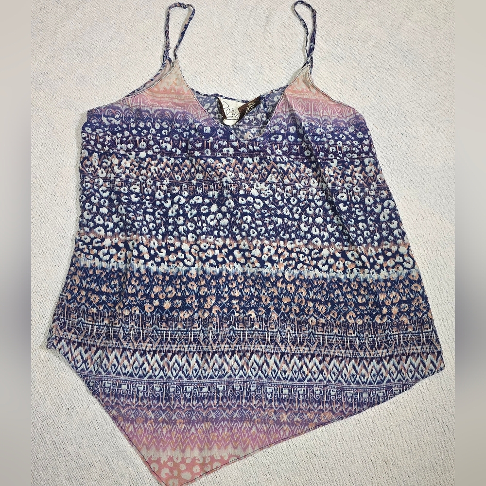 Rory Beca 100% Silk Print Handkerchief Hem Cami Small Open Back Asymetrical Y2k